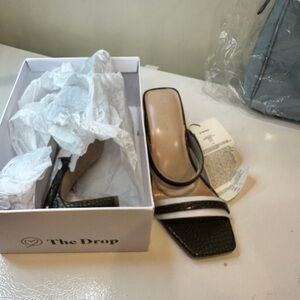 The Drop Black and White Heeled Sandals